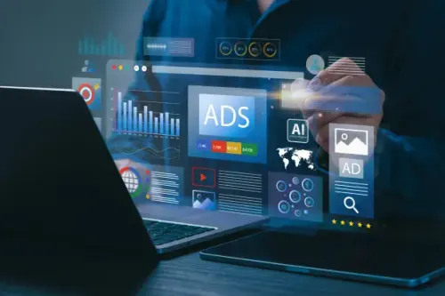 digital marketing commerce online sale concept businessman using laptop with ads dashboard
